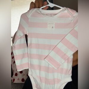 Burt's Bees Baby Soft Pink and White Striped & Solid Grey long sleeve Bodysuits